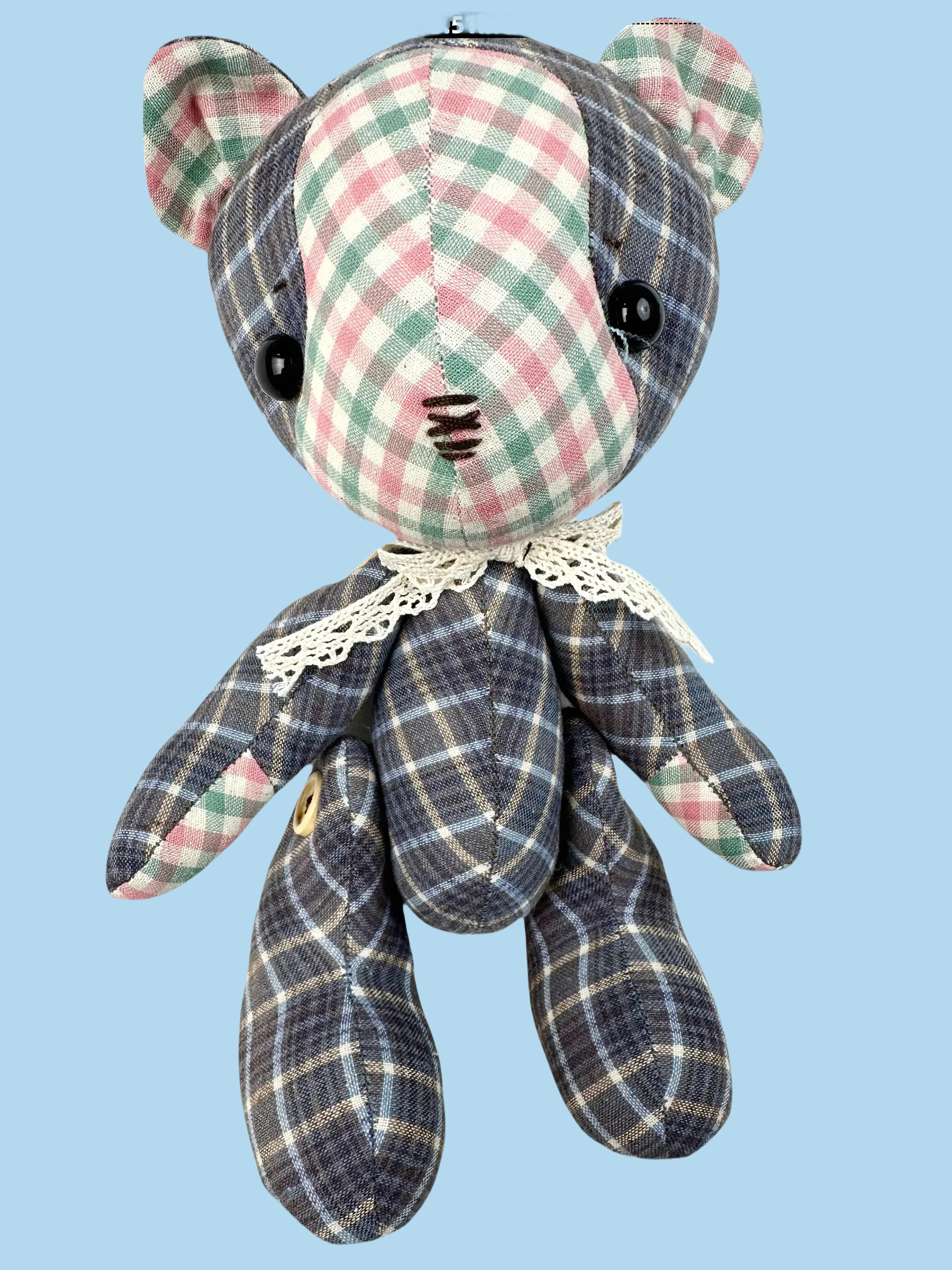 Little Flame Classic Plaid Handmade Fabric Teddy Bear